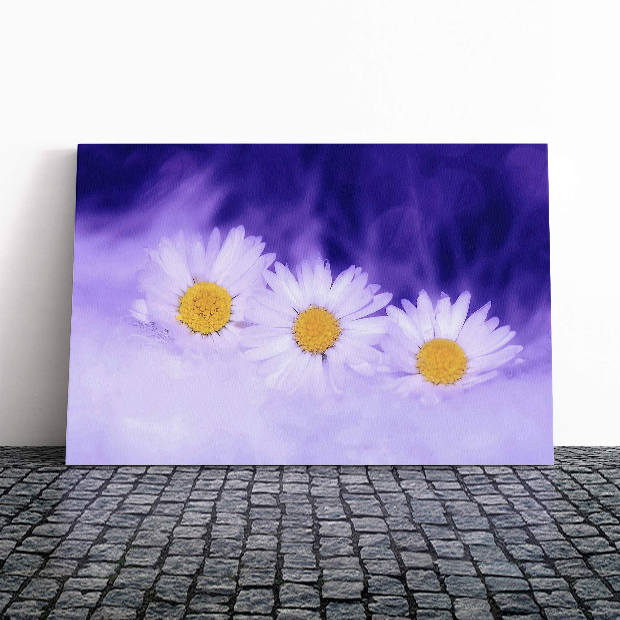 White Daisy Flower (5) Canvas Print | Gallery Wrapped 30mm Frame Wall Art | 20x14 inches | Ready to Hang | Modern Floral Picture | Living Room Bedroom Lounge Office