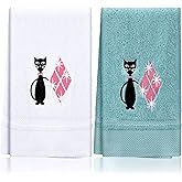 Macarrie 2 Pcs Mid Century Modern Black Cat Kitchen Towels Retro Cat Dish Towels Cotton Embroidery Absorbent for Kitchen Bathroom Decorative Housewarming Gift 29 x 13.4 Inches