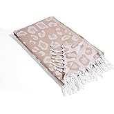 InfuseZen Turkish Bath & Beach Towel – Reversible Leopard Design - Turkish Cotton - Soft, Lightweight, Absorbent Peshtemal, Quick Dry, Sand Free – for Pool, Gym, Throw, Travel - Beige