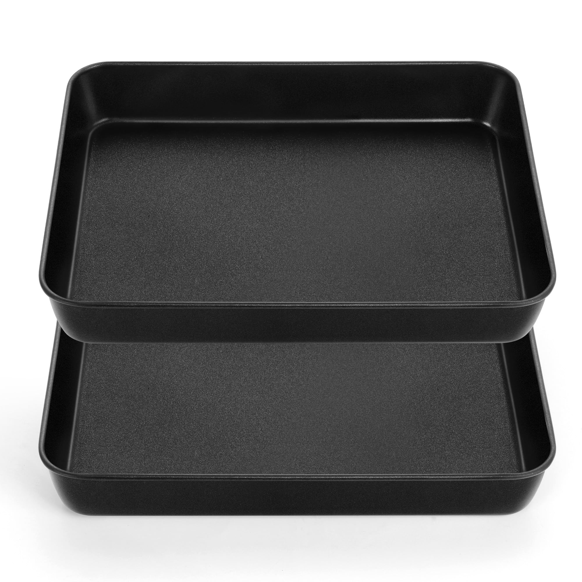 Joyfair Oven Tray Set of 2, Stainless Steel Baking Tray with Non-Stick Coating, Baking Sheet Pans/Rectangle Roasting Pans for Brownie Lasagna Flapjack, 26.5x20.6x5cm, Heavy Duty & Rust-Free, Black