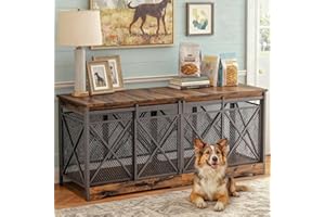 COZPAW 78 Inch Double Dog Crate Furniture, Extra Large Dog Kennel Indoor for 2 Dogs, Heavy-Duty Dog Cage with Divider, Wooden Dog House Decorative Table & Chew-Resistant Steel (Caramel Brown)