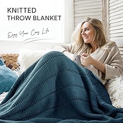 RECYCO Cable Knit Navy Blue Throw Blanket for