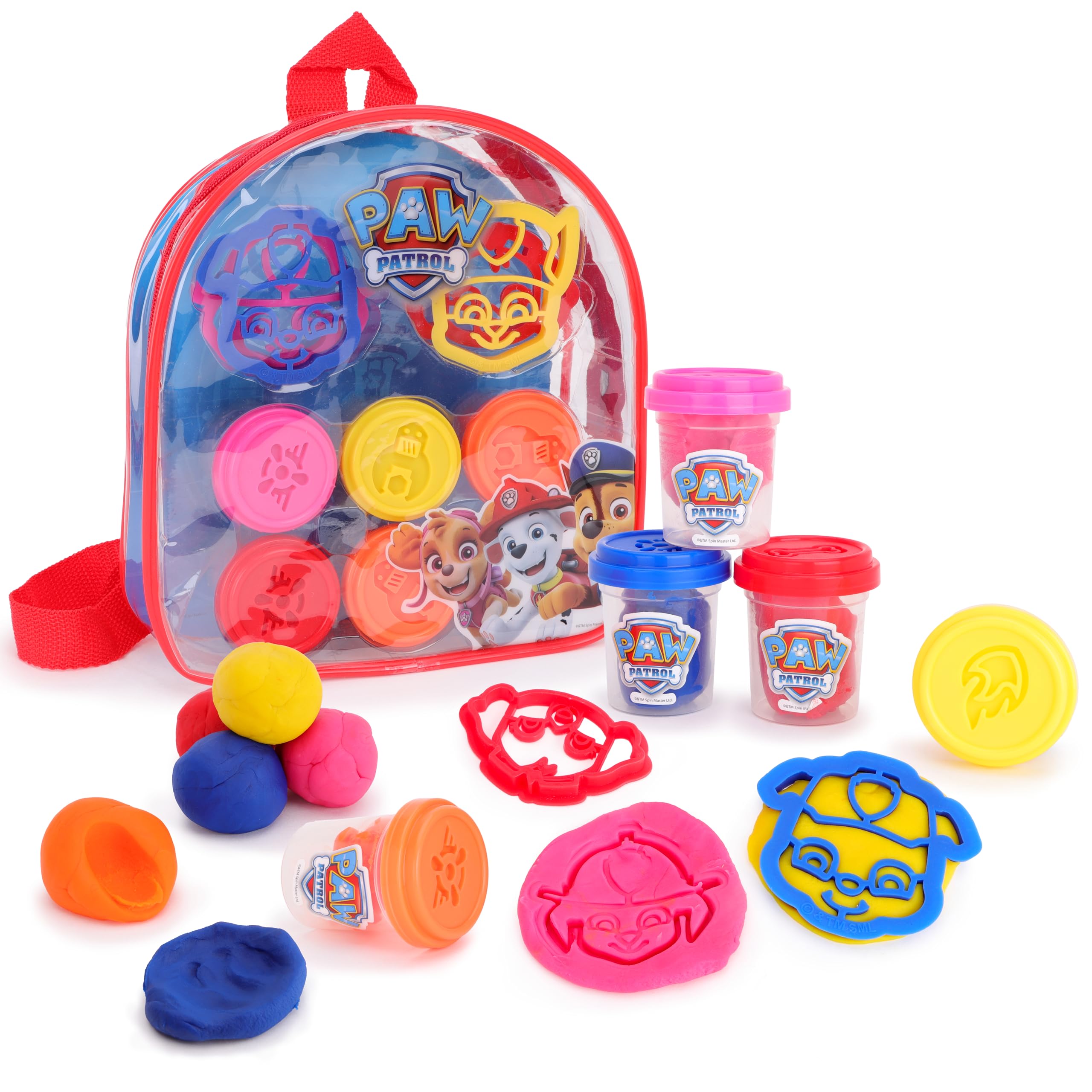 Toyland® 22cm (8.6") Paw Patrol Kids Dough Backpack Set – 5 Tubs of Dough & 4 Cutters Included - Paw Patrol Toys