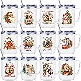 Umigy 12 Pcs Christmas Coffee Mug Employee Appreciation Gift Bulk Christmas 17oz Tumbler with Handle Vacuum Stainless Steel Insulated Xmas Cup for Coworker Nurse Teacher(White,Nostalgic Style)