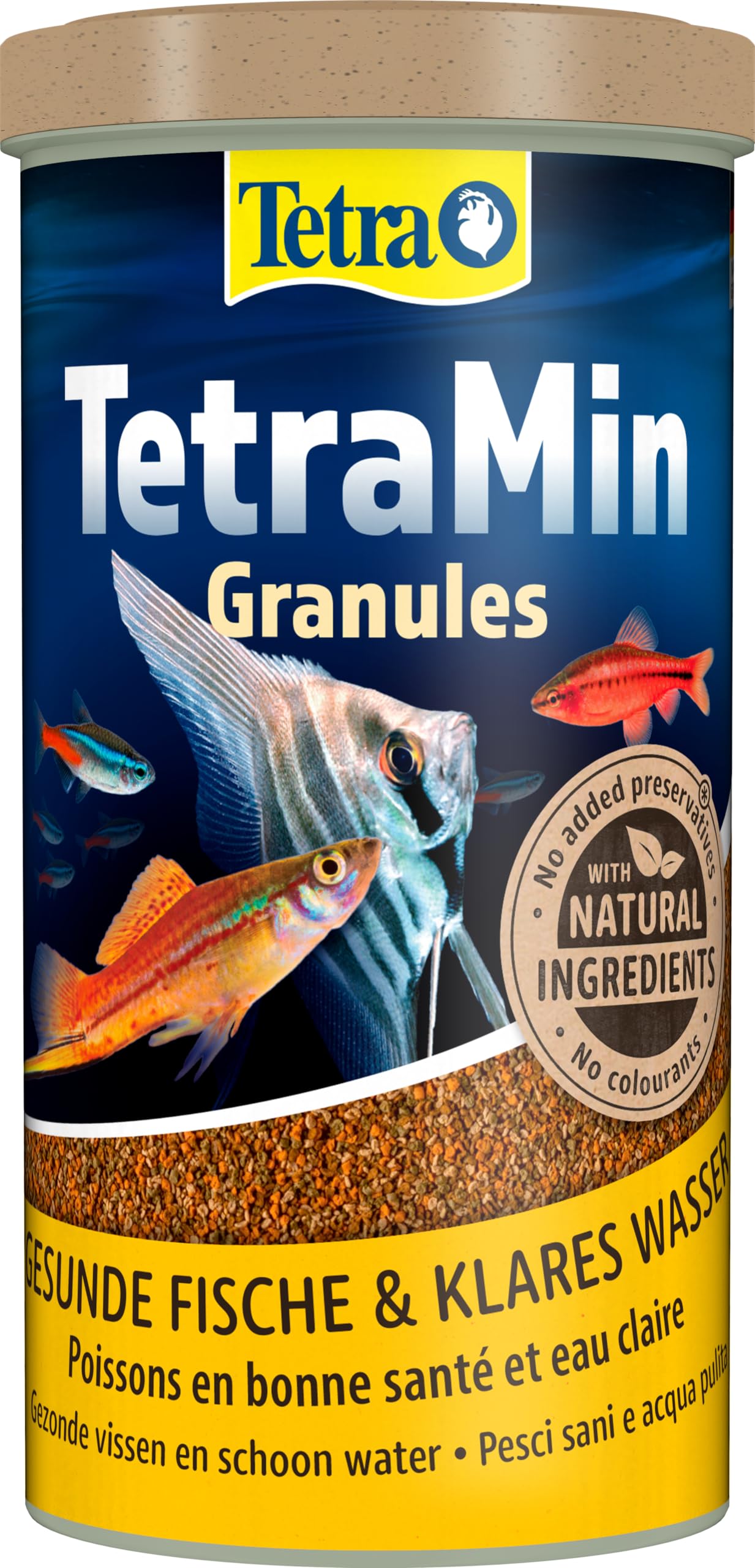 Tetra Min Granules - Slow Sinking Fish Food, Ideal for Fish in the Middle Water Layer of the Aquarium, 1 Litre Tin