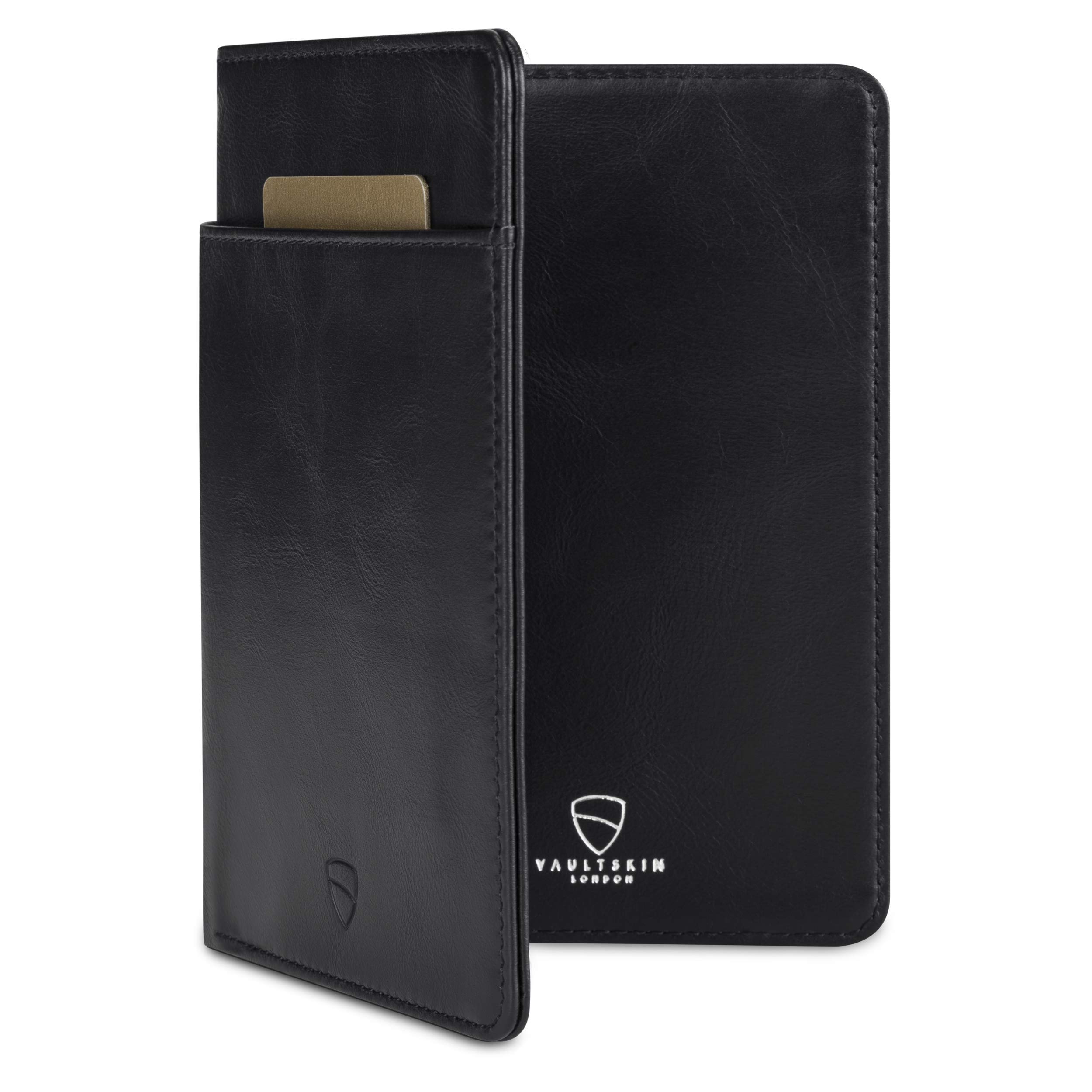 Vaultskin Kensington Passport and Vaccine Card Holder for Travel with RFID Blocking, Leather Card Case Cover for Men and Women (Black)