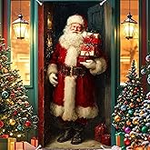 Nuxovilar Merry Christmas Door Cover With Santa ClausHoliday House Xmas Winter Wonderland Decor Hanging Banner Party Supplies PolyesterFor Front Door Indoor/Outdoor (Santa Claus Type N,35x71 Inches)