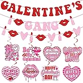 Galentine’s Gang Banner, Happy Galentine’s Day Banner with Hanging Swirls, Galentines Day Decorations, Valentine’s Day Decorations, Girl Lady Galentines Day Party Decorations, Pre-assembled