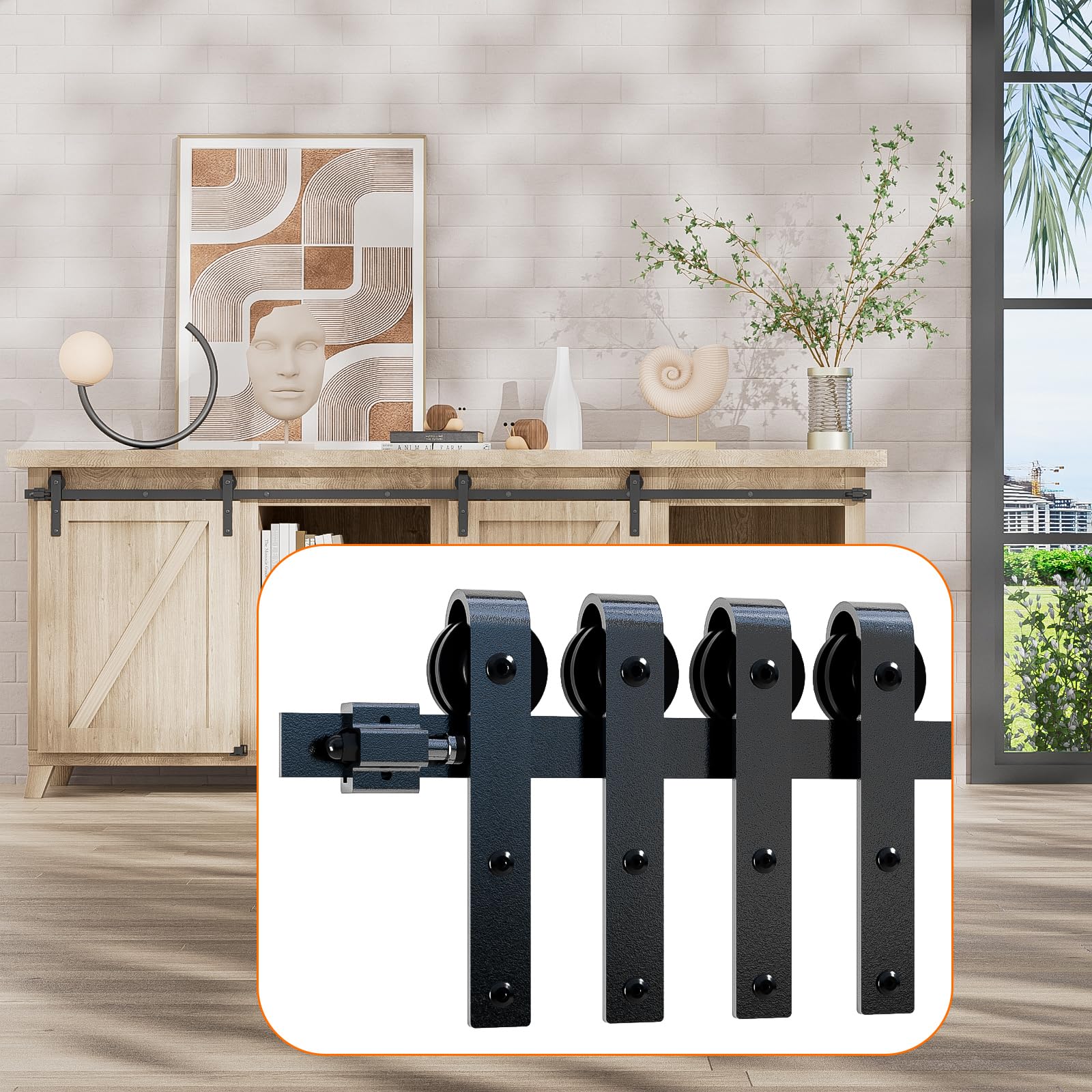 CCJH 182CM/6FT Super Mini Sliding Door Track Barn Door Hardware Kit for Sliding Double Doors Small TV Stands Wardrobe Cabinets — image 1