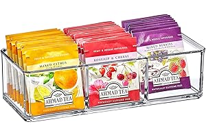 Amazing Abby - SereniTEA - Acrylic 3-Compartment Tea Bag Organizer, Clear Plastic Tea Box, 3-Slot Tea Chest, Perfect Tea Storage Solution for Kitchen Cabinet, Countertop, Pantry, and More