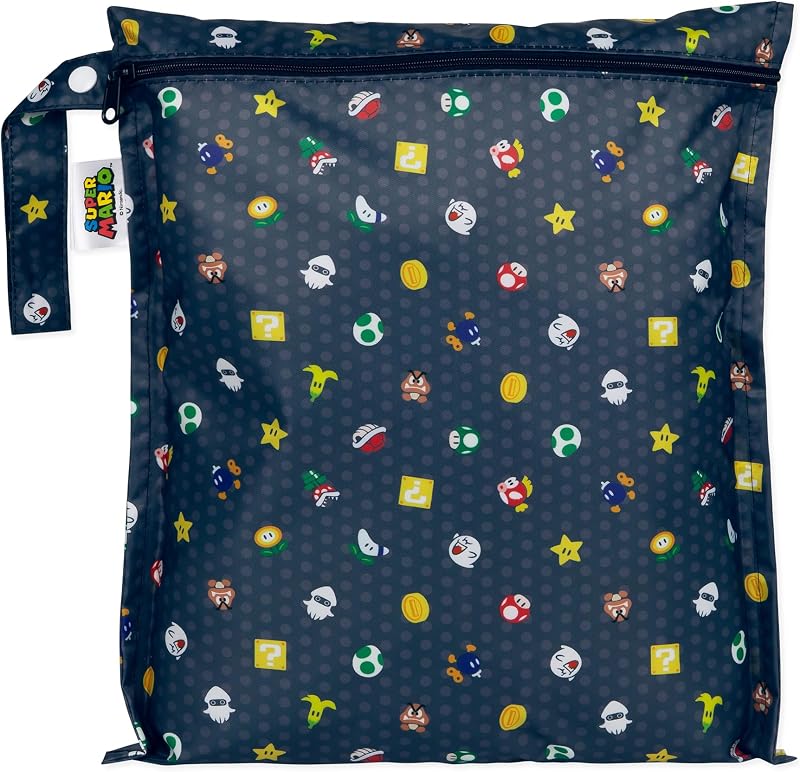 Bumkins Waterproof Wet Bag for Baby Mario Travel Stroller Strap Zip