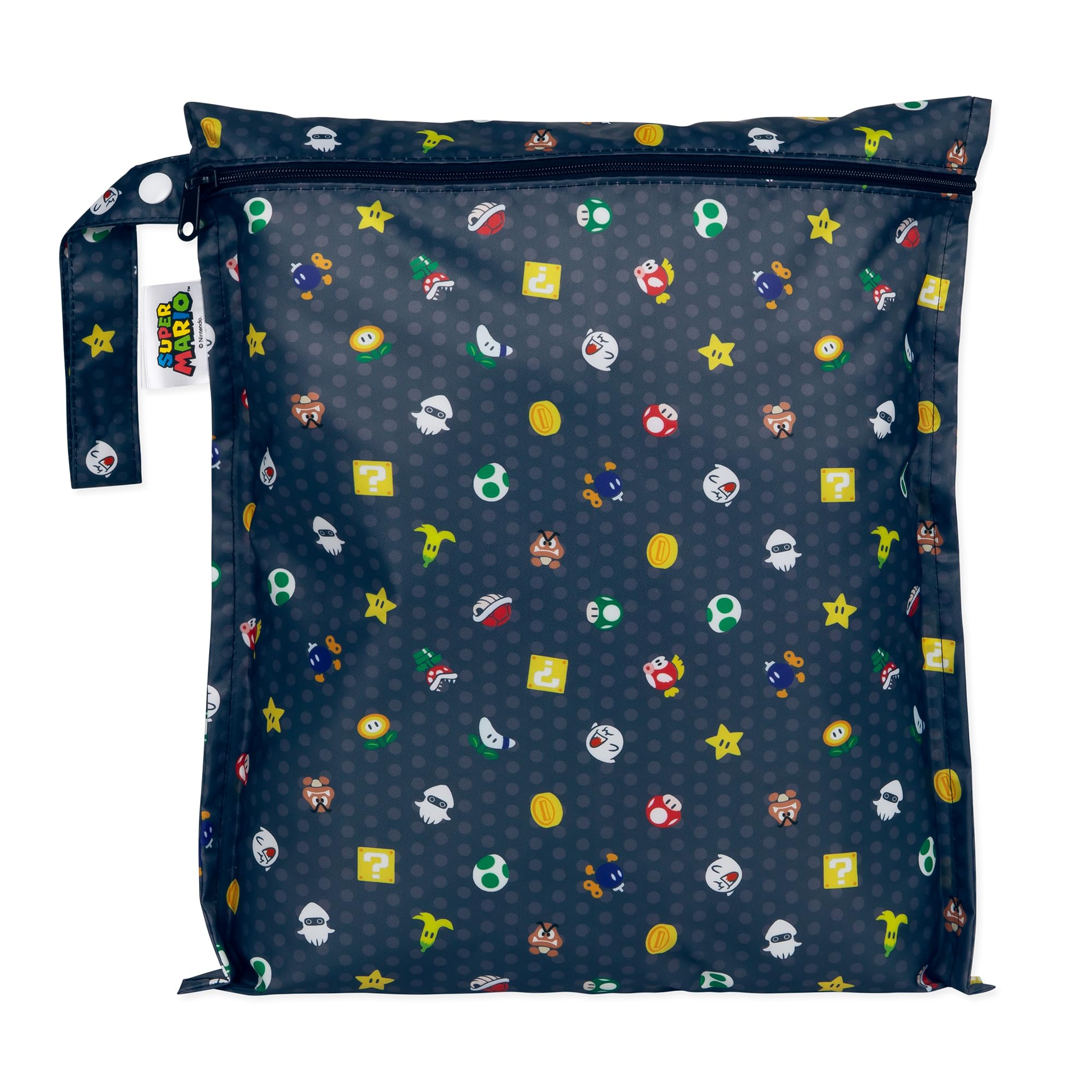 Bumkins Waterproof Wet Bags for Baby, Nintendo Super Mario, Travel, Swimsuit, Cloth Diapers, Pump Parts, Gym Clothes, Toiletries, Strap to Stroller, Zipper Reusable Bag