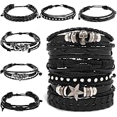 ZukoCert 6 Pcs Punk Bracelets, Adjustable Gothic &amp; Emo Bracelets for Women Men, Black Leather Alt Cuff Wristband Set for Rocker Style