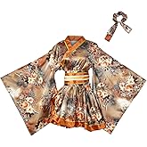 Women's Japanese Kimono Costume Traditional Geisha Short Robe Anime Printed Bathrobe Pattern Sleepwear