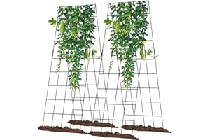 UrGROWA Cucumber Trellis 2 Pack, 59" H Foldable A-Frame Garden Trellis for Raised Bed Garden Grow Support with Plant Support Clips, Twist Ties for Cucumber,Tomato, Climbing Plants and Flowers