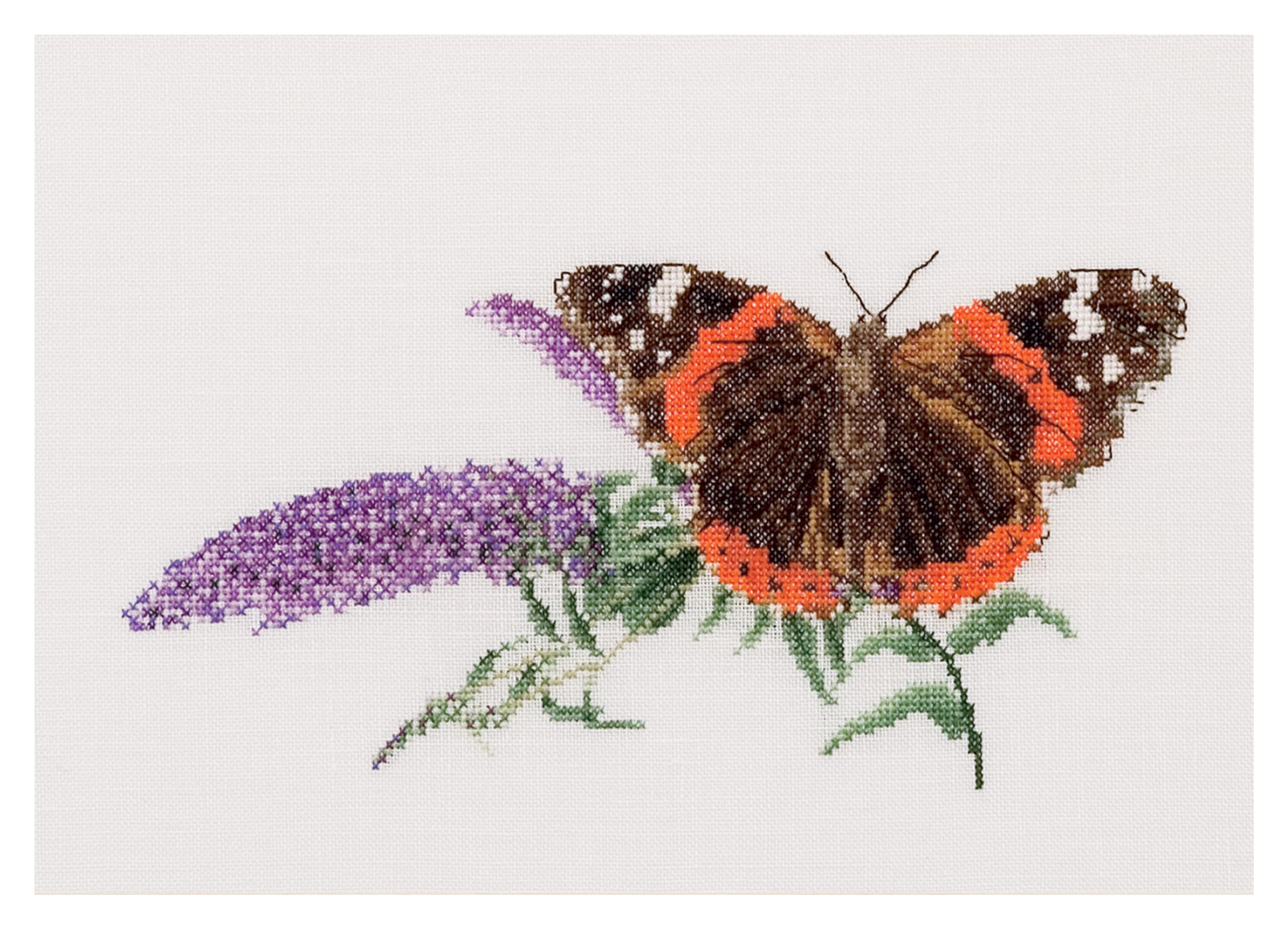 Thea Gouverneur - Counted Cross Stitch Kit - Butterfly-Budlea - Linen - 36 Count - Embroidery Kit for Adults - DMC Embroidery Threads and Other Cross Stitch Supplies Included - 436 โ image 1