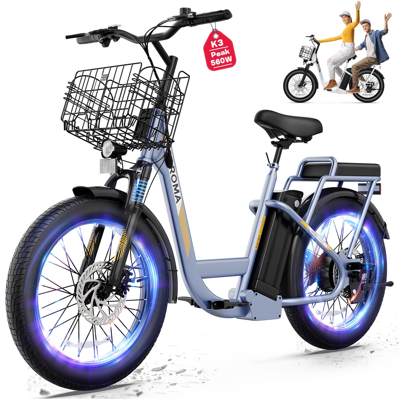 Photo 1 of Caroma Peak 500W Electric Scooter with Seat, 20" X 3" Off-Road Tires, 36V Battery, 15Miles Range, 20MPH Top Speed, Adjustable Electric Scooter for Adults with Basket(Gray)