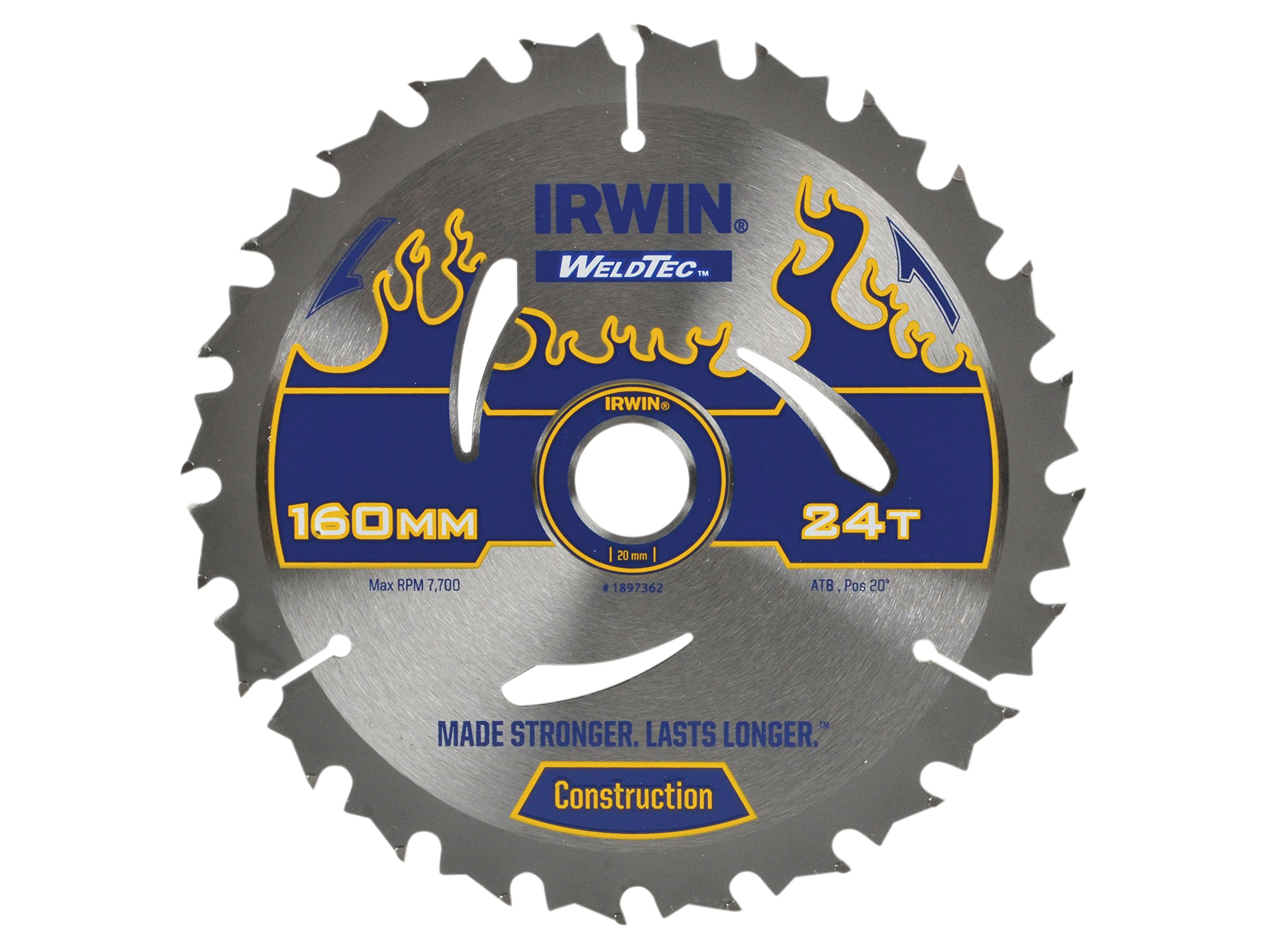 IRWIN IRW1897362 160 x 20mm 24-Teeth Weldtec Circular Saw Blade with ATB Tooth Grind