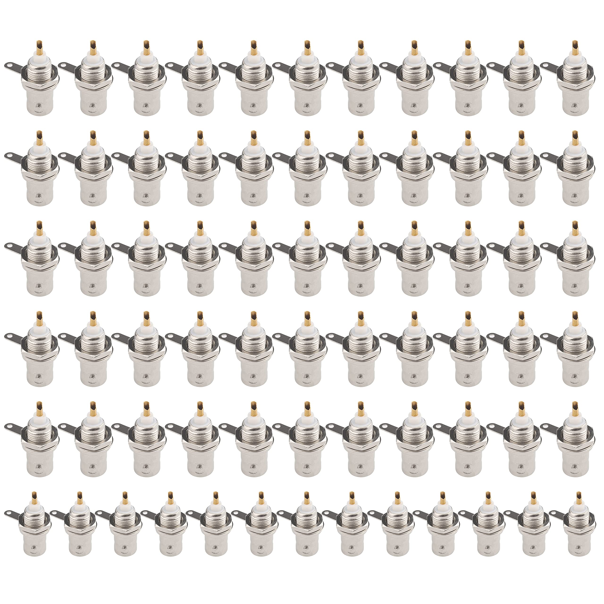 Fanbalunke BNC Female Panel Mount Connector 68 Pcs BNC Chassis Female Nut Bulkhead Panel RF Connector Solder Jack Adapters for RG58 RG59 RG6 RF Coaxial Cable