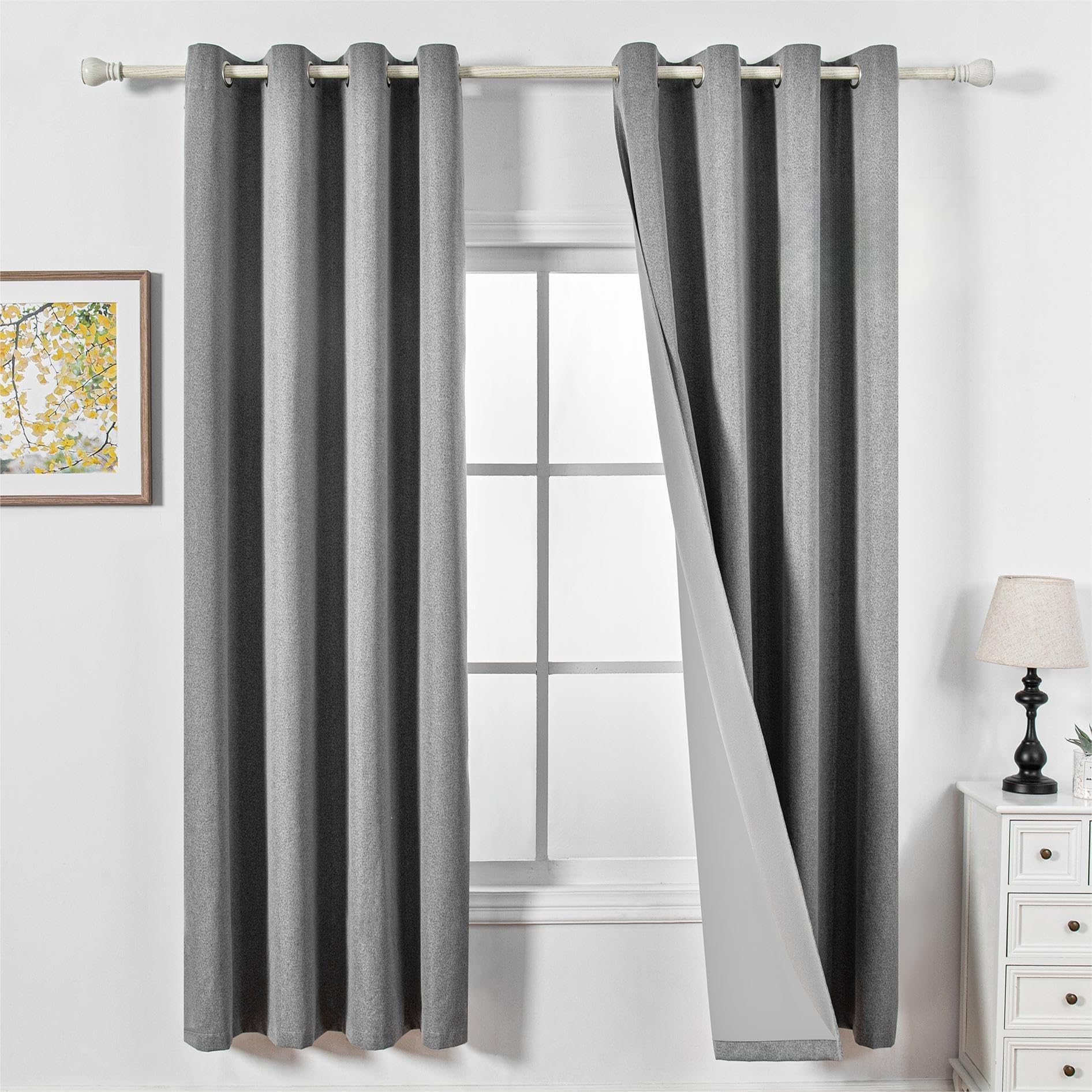 MYSKY HOME Opaque Thermal Curtains Bedroom Heat Protection Curtain with Eyelets for Living Room Blackout Curtains, Set of 2 H 225 x W 140 cm, Dark Grey