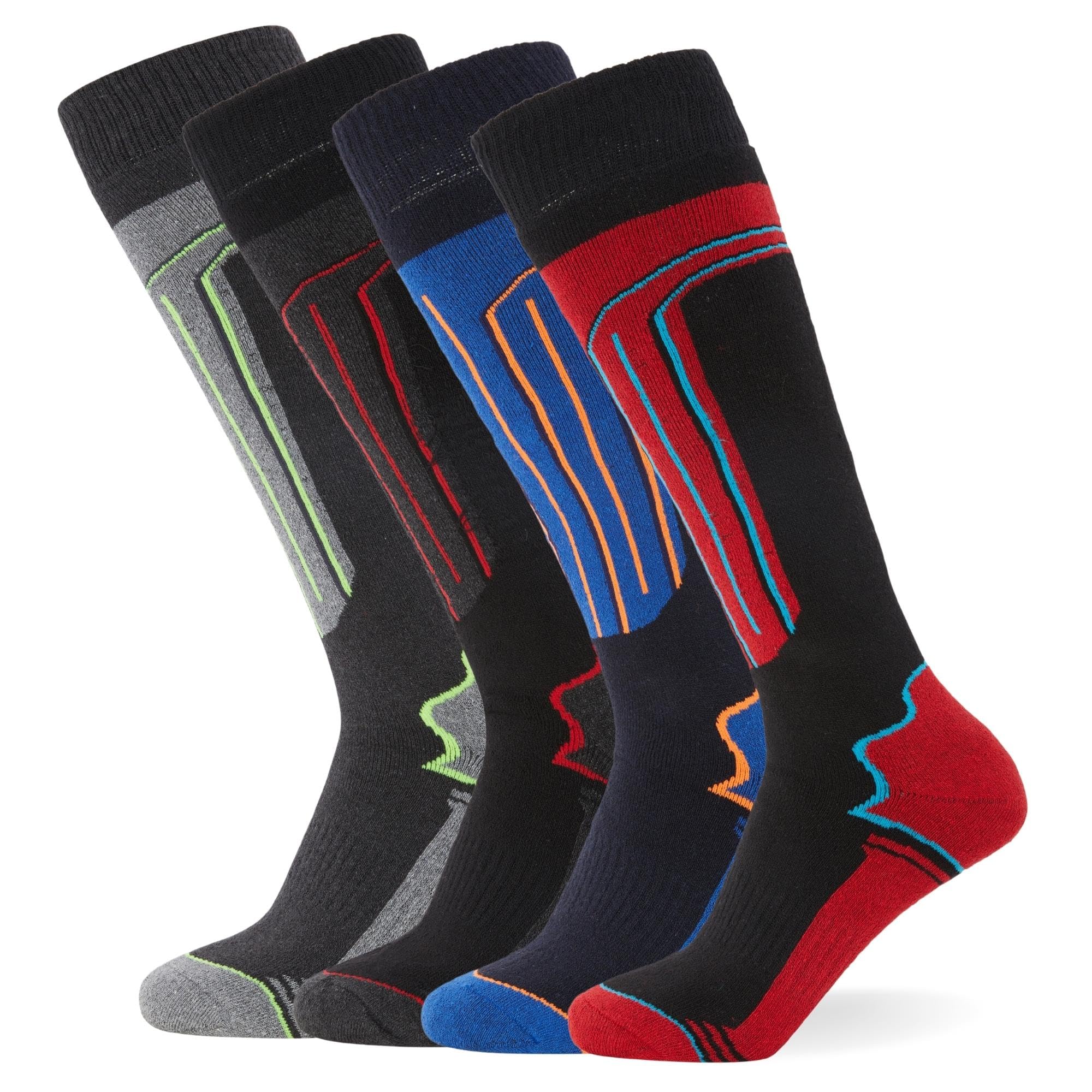 FM London Unisex (4-pack) Thermal Ski For Mens And Women Knee - High Socks, Multicoloured (Assorted), 6-11 UK