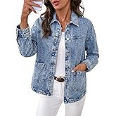 Sidefeel Women‘s Jean Jacket Casual Long Sleeve Button Down Oversized Boyfriend Trendy Denim Jacket Coat