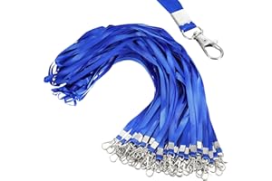 E&EY 50 Pack Lanyards Bulk for id badges Badge Holder Lanyard Flat Nylon Clip Swivel Hooks (Blue)
