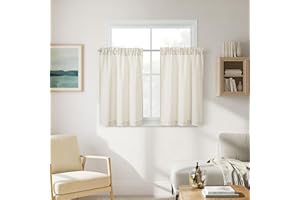 2 Panels 36 Inch Half Kitchen Curtains Sets for Bathroom RV Campers, Farmhouse Natural Linen Drapes Non-See-Through Privacy S