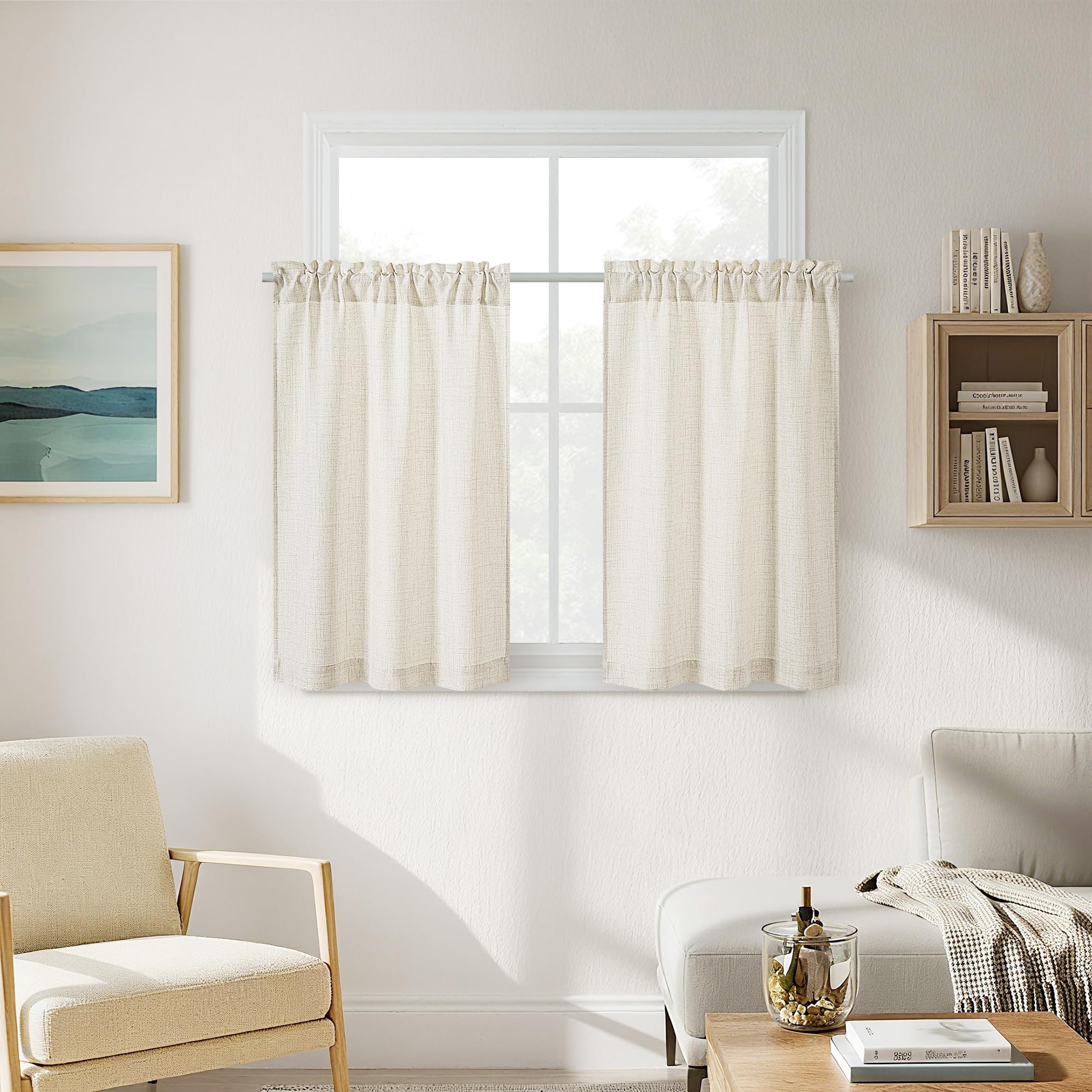 Photo 1 of 2 Panels 36 Inch Half Kitchen Curtains Sets for Bathroom RV Campers, Farmhouse Natural Linen Drapes Non-See-Through Privacy Short Windows Curtains 36 Inch Length Rod Pocket W30xL36