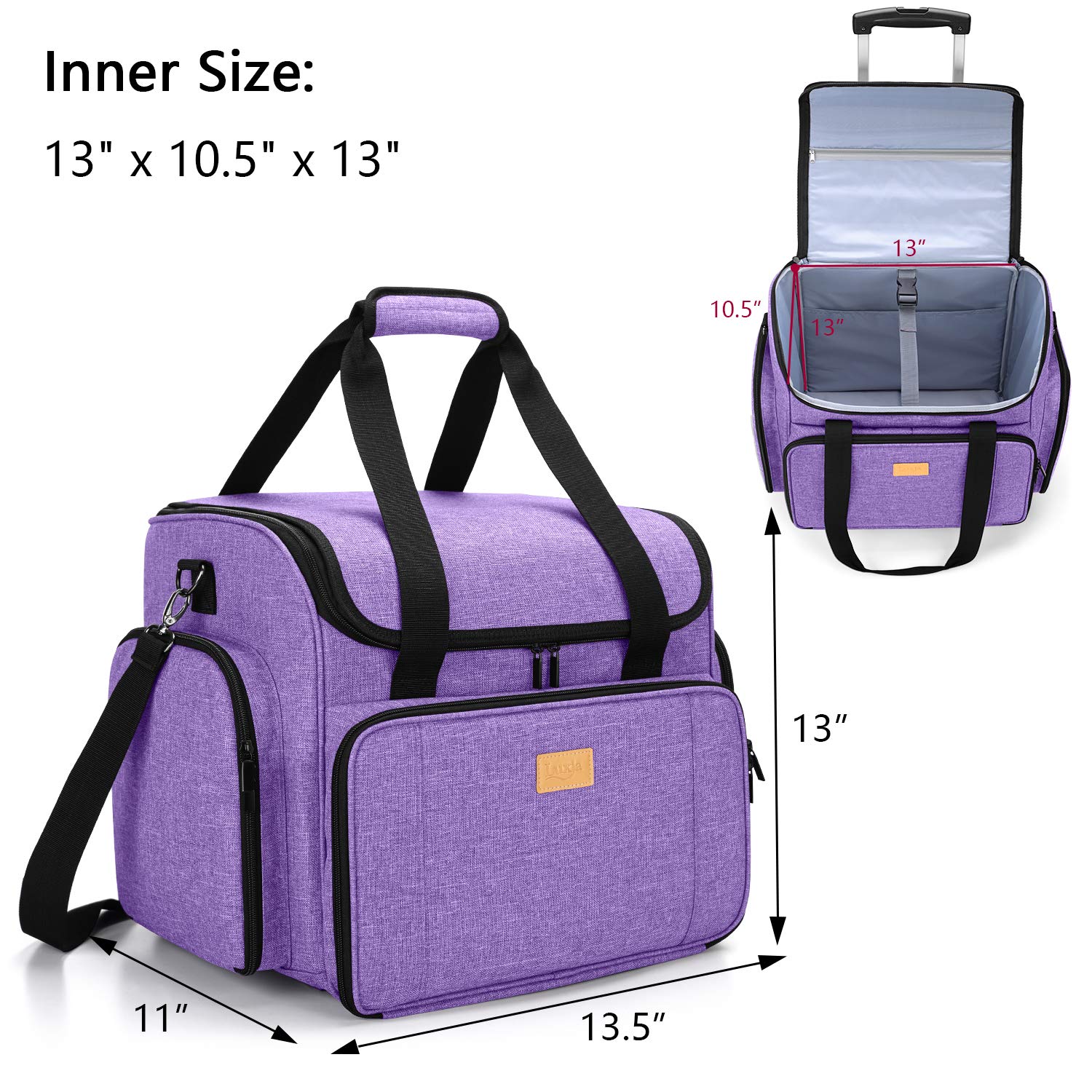 LUXJA Serger Case with Detachable Trolley Dolly, Bag with Removable Padding Pad (Fit for Most Standard Machines), Purple