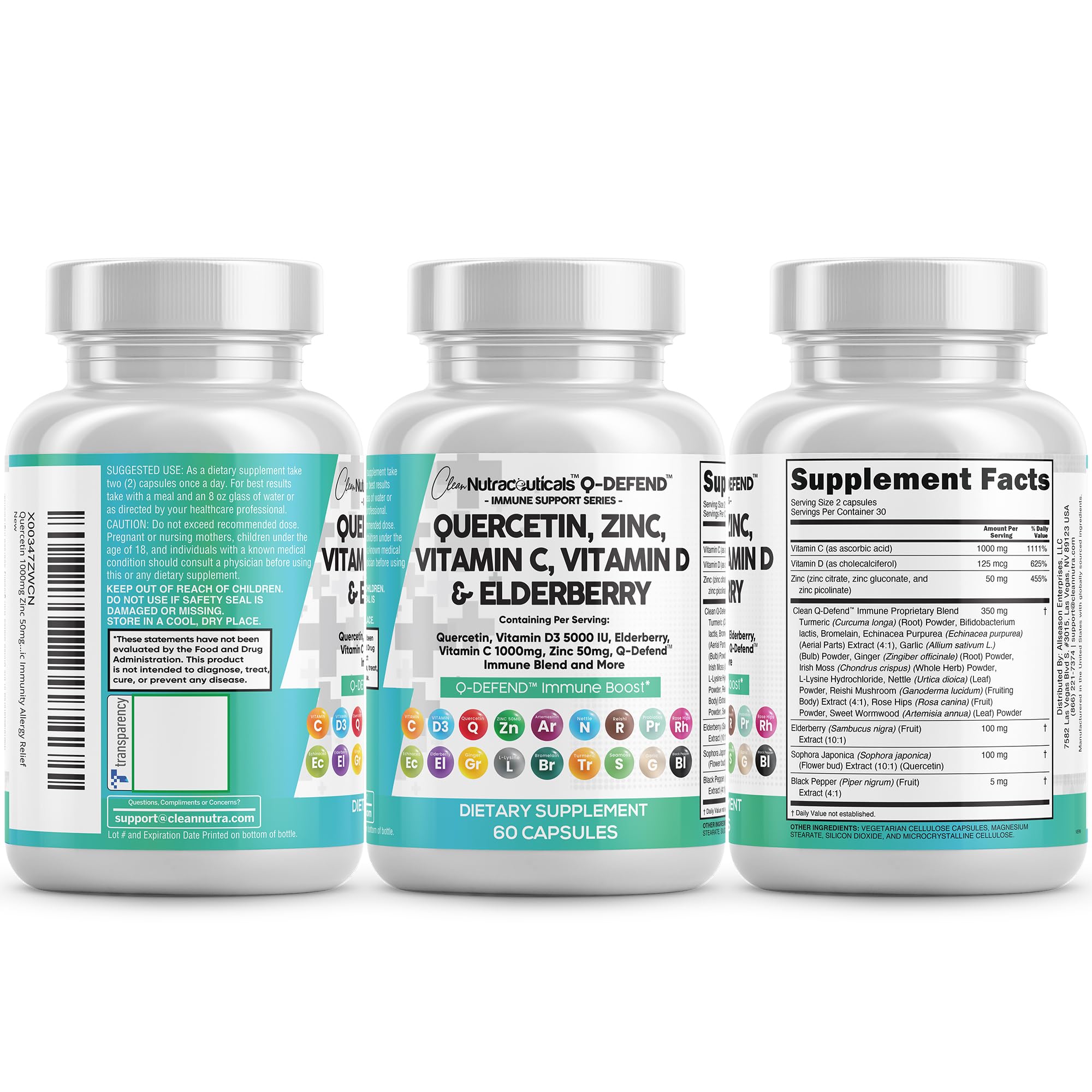 Clean Nutraceuticals Quercetin Zinc Vitamin C Vitamin D Bromelain Elderberry - Lung Immune Support Supplement Adults with Artemisinin, Sea Moss, Echinacea, Allergy Relief