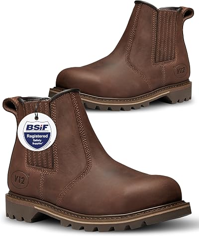 V12 Rawhide Chelsea Boots Men Steel Toe Cap Heat-Resistant Sole UK 9