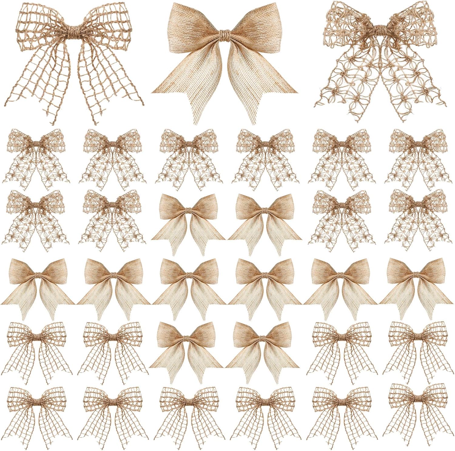 Bows & Ribbons - WILLBOND 30 Pcs Burlap Bow Natural Burlap Bow Knot Ornament Burlap Bows for Wreath Christmas Tree Farmhouse Holiday Outside Cabinet Decor or DIY Crafts(Classic Style)