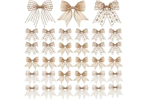 WILLBOND 30 Pcs Natural Knot Burlap Bows for Wreath, Tree, Farmhouse, Holiday Decor - Classic Style
