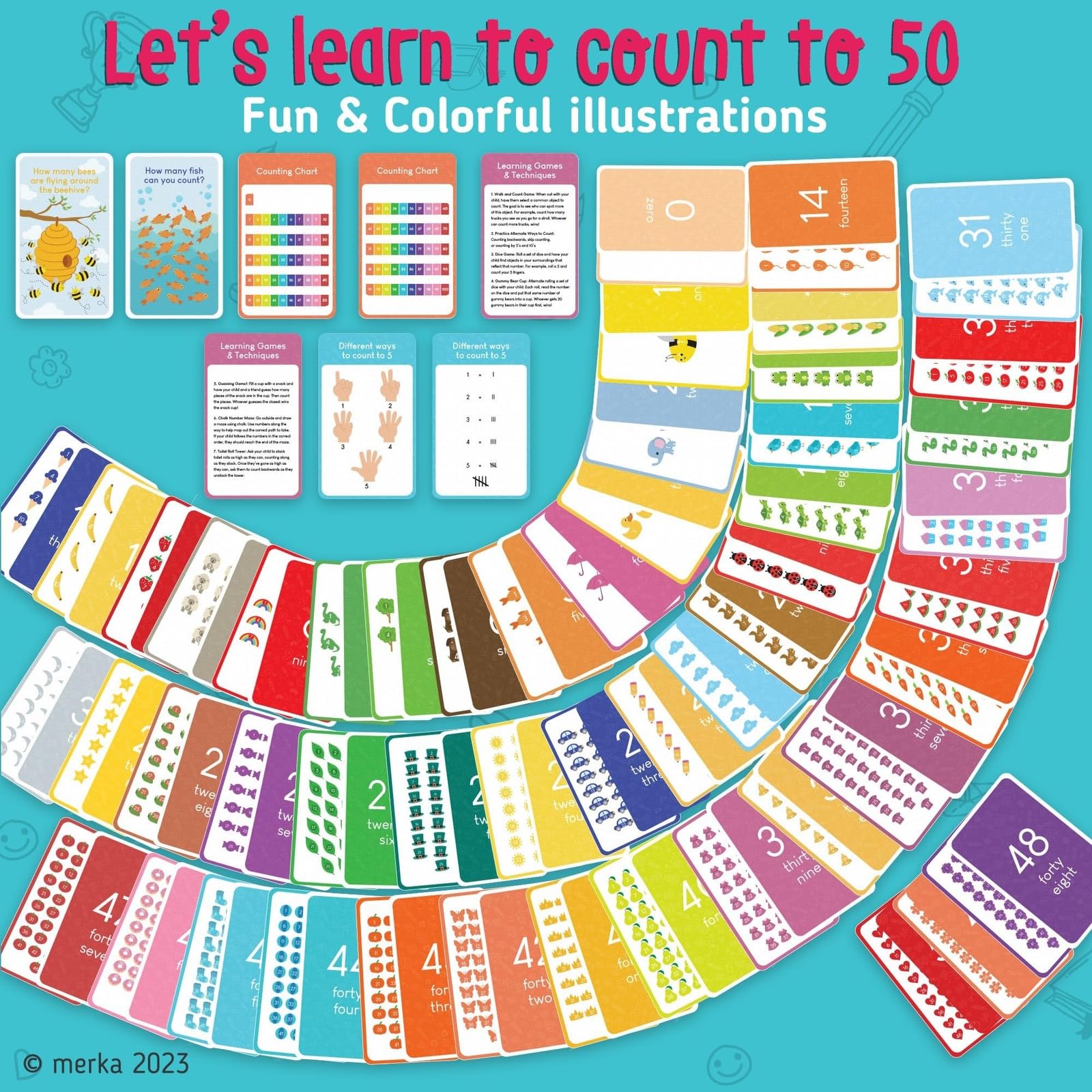 Merka Math Flash Cards Kindergarten for 2-4 Years Toddler - Kids Number Flash Cards 0-50 Counting - Learn to Count Preschool Workbook