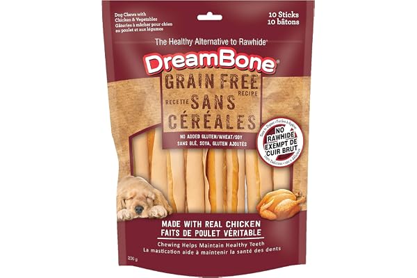 DreamBone Grain Free Recipe Stick Dog Chews, 10 Count, Made with Real Chicken, Rawhide-Free, for All Dogs