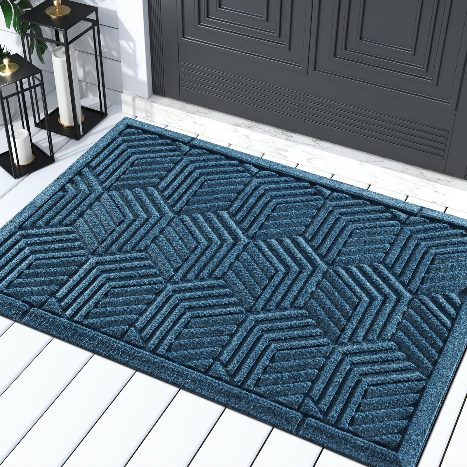 Yimobra Door Mat，Water Absorption rubber mat， Non Slip, Resist Dirt, Water Absorption, Easy Clean, 120 x 80 cm, Blue