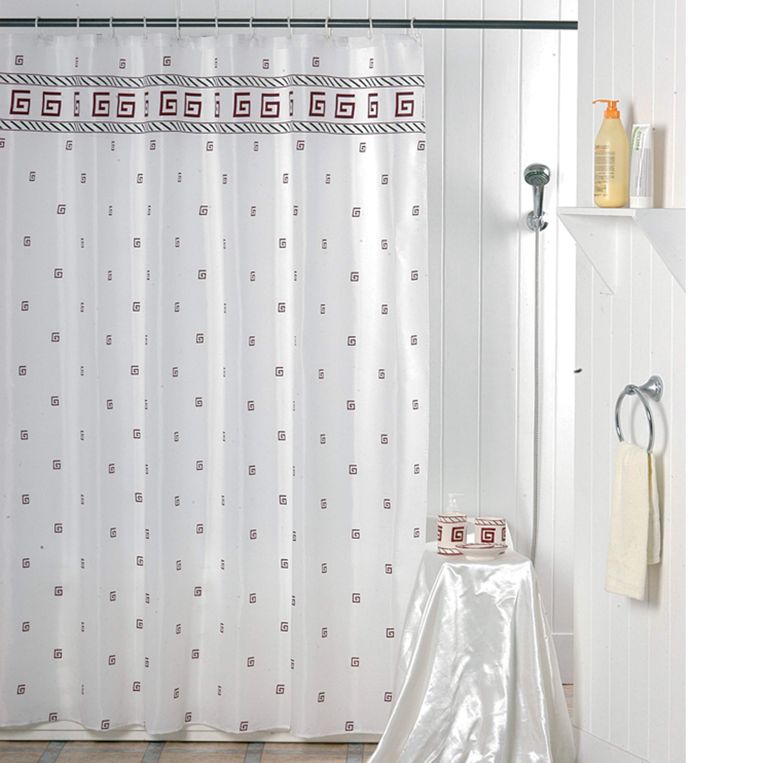 MSV "Pattern Polyester Shower Curtain, White/Red, 180 x 200 cm
