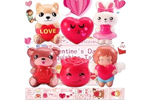 LAVIZO 【New】 Valentines Day Squishies Toys 6 Pack, Slow-Rising Squishies, Cute Stress Relief Super Soft Squeeze Toy Packs for Kid Party Favors,Valentines Day Girls Boys Gift(Valentine's Day)
