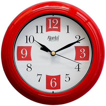 Ajanta Plastic Round Sweep Clock (17.2 cm x 17.2 cm x 3.2 cm, Red)