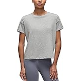 CRZ YOGA Pima Cotton Relaxed T-Shirts for Women - Workout Athletic Gym Casual Short Sleeve Shirts Basic Crewneck Hip Tops