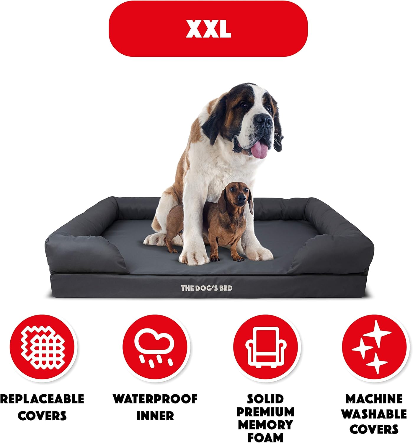 The Dog’s Bed - Orthopaedic Memory Foam Bolster Bed, Grey with Black Trim, XXL, XXL Beds - Image 5