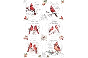 European Excellency, Wet On Christmas Decals for Crafts, Waterslide Decal Paper, Christmas Water Decal Transfers for Wood, Glass, Ceramics, & More, Holiday Decor (Cardinal Ornaments - 8.25" x11.75)
