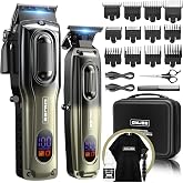 GINJEE Professional Hair Clipper and Trimmer Kit for Men | Cordless hair clippers with 12 guide combs, adjustable blades, smart display, and complete grooming accessories.