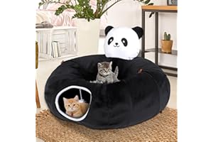 PEDOBI Cat Tunnel Bed for Indoor Cats- Cute Cat Donut Tunnel with Washable Pillow Cushion, Round Pet Play Tunnel Toy for Kitten/Puppy/Rabbit Tunnel(Panda)