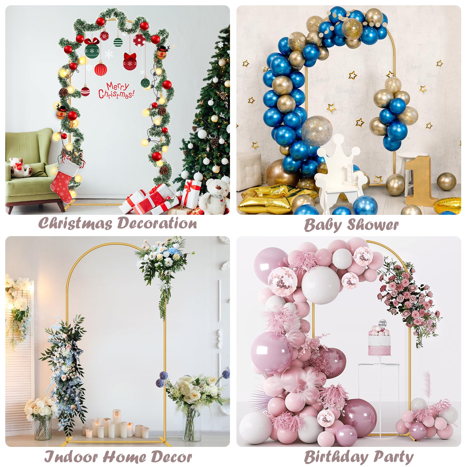 6.6FT Metal Wedding Arch Stand Gold Square Arched Backdrop Frame for Party Ceremony Birthday Bridal Baby Shower Garden Floral Balloon Arch Decoration