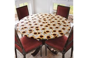 Covers For The Home Deluxe Elastic Edged Flannel Backed Vinyl Fitted Table Cover - Sunflower Pattern - Large Round - Fits Tables up to 45" - 56" Diameter
