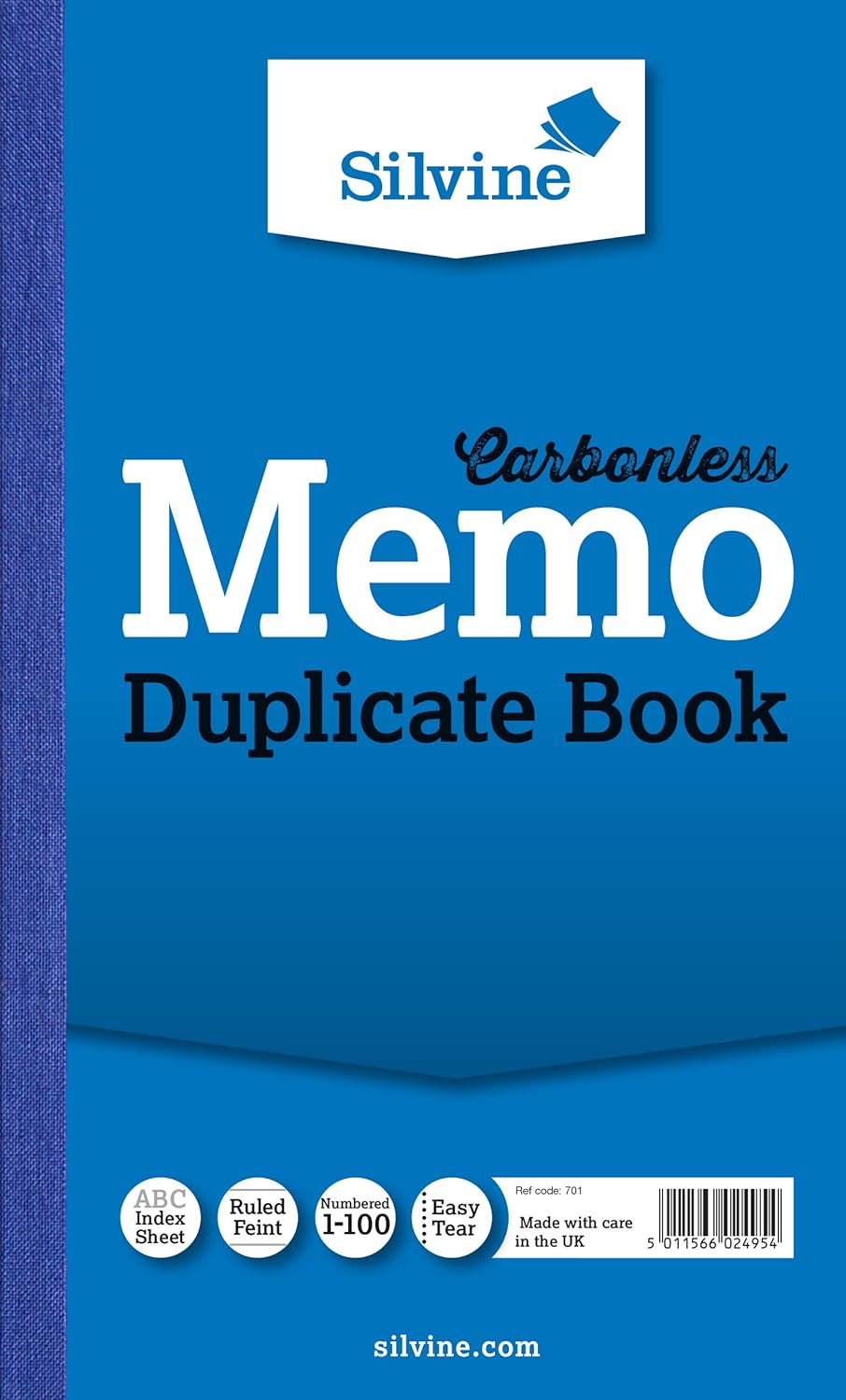 Silvine 8x5 Carbonless Duplicate Memo Book - Numbered 1-100 with Index Sheet, White, 210 x 127mm (100 pages)