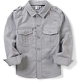 OCHENTA Boys Oxford Button Down Casual Dress Shirt, Long Sleeve Utility Uniform Shirt for Toddler/Big Boy 18M-14Y