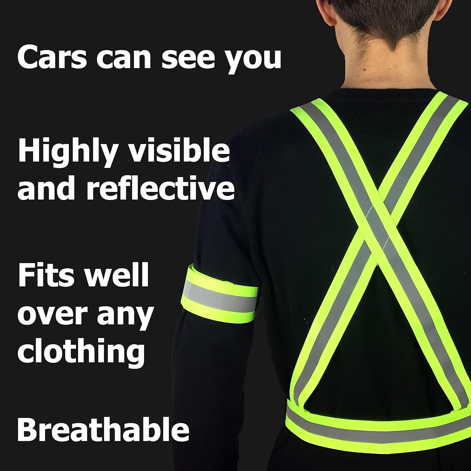 Reflective Vest with Reflective Bands - Reflective Running Gear for Men and Women for Night Running, Biking, Walking. Reflective Running Vest, Safety Straps, Reflector Strips (Green Vest + 4 Bands) : Sports & Outdoors